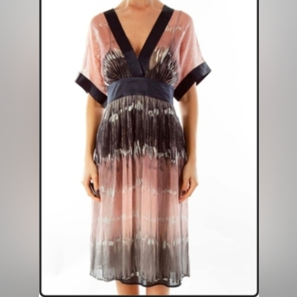 BCBGMaxAzria Pink and Black Midi Dress